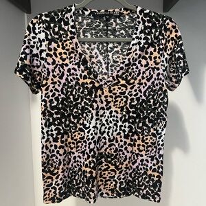 Veronica Beard Casey v-neck tee, lilac multi leopard print, XS